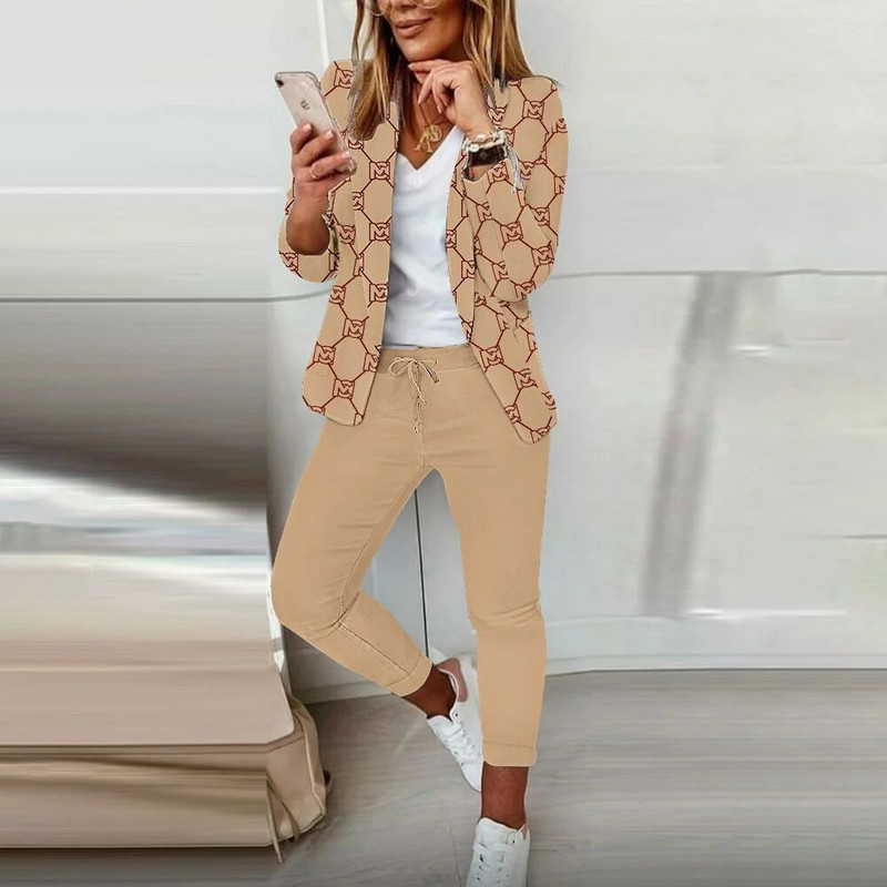 Žensko odijelo 2023 Novo u tiskanom izdanju Ležerni sako sa jaknom + odijelo s pencil hlačama Elegantni uredski ženski formalni setovi hlača od 2 komada