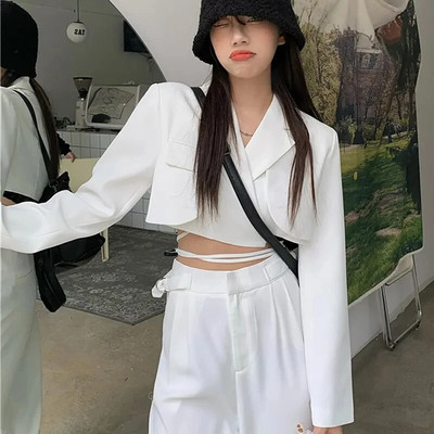 Seksi bandage kratki sako Ženska modna jakna kratkih rukava s urezima Proljeće Jesen Feminino Sreetwear