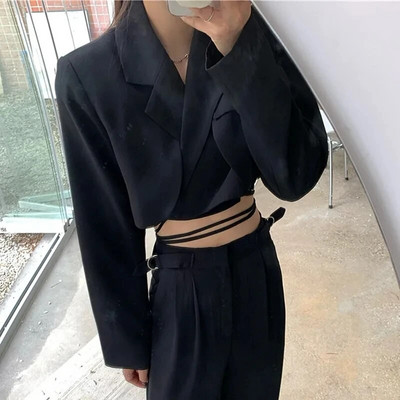 Seksi bandage kratki sako Ženska modna jakna kratkih rukava s urezima Proljeće Jesen Feminino Sreetwear