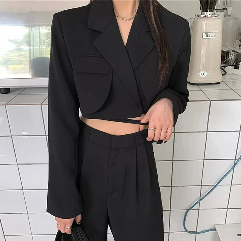 Seksi bandage kratki sako Ženska modna jakna kratkih rukava s urezima Proljeće Jesen Feminino Sreetwear