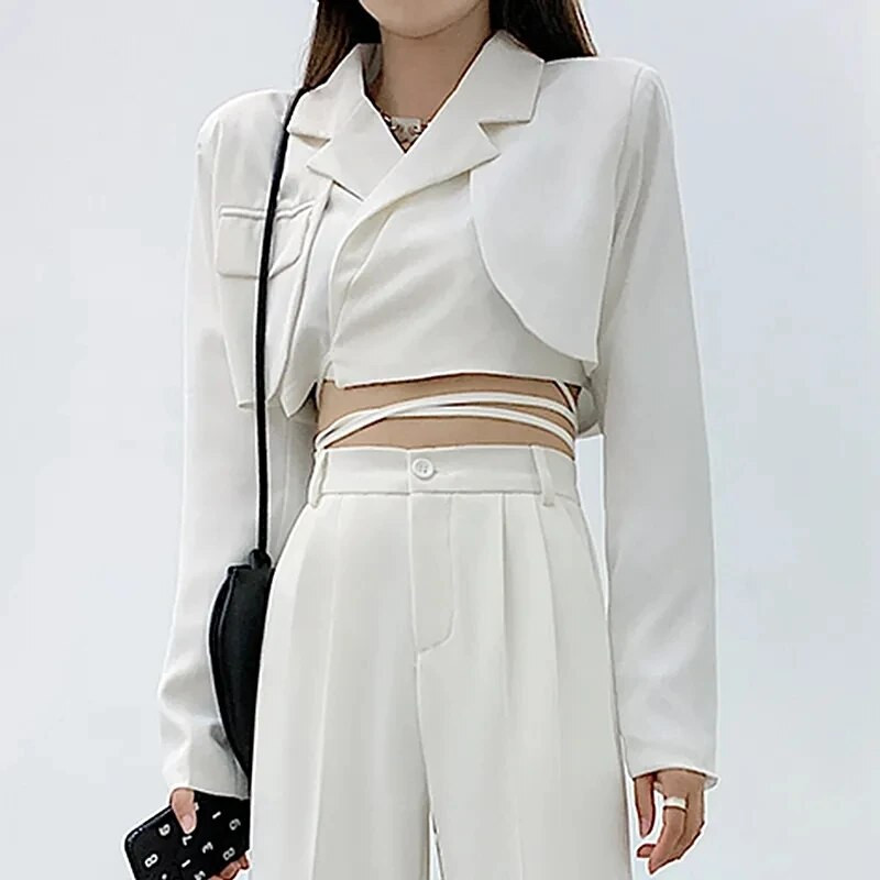 Seksi bandage kratki sako Ženska modna jakna kratkih rukava s urezima Proljeće Jesen Feminino Sreetwear