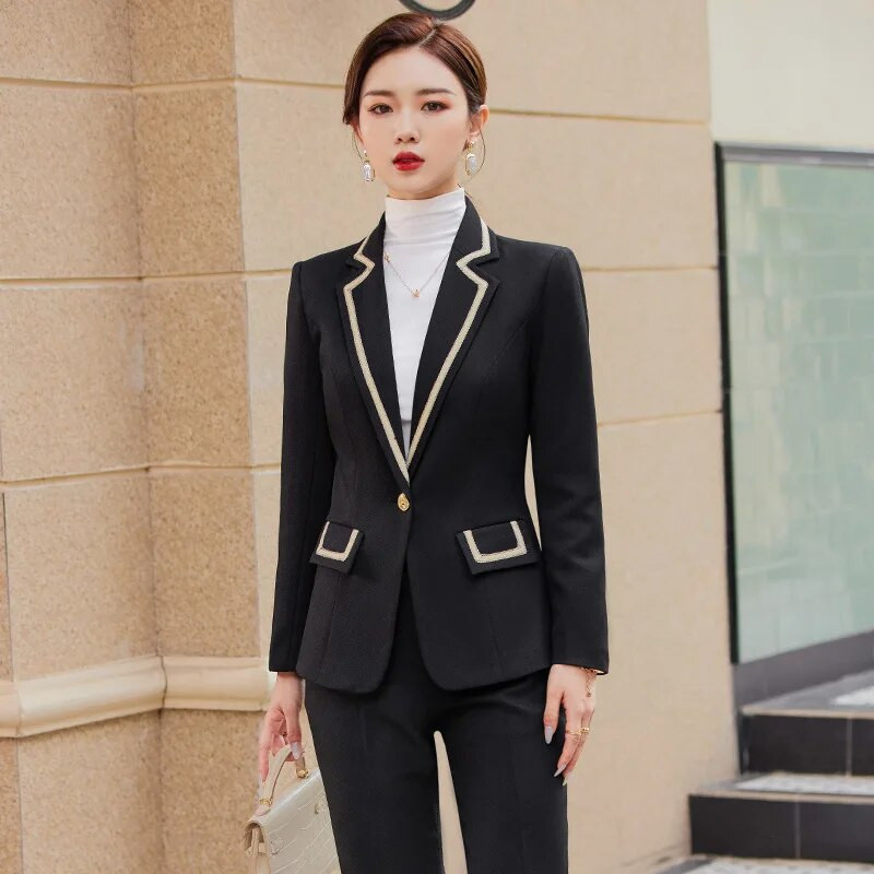 Najnovije proljeće 2023. Elegantna formalna ženska poslovna odijela s hlačama i jaknama Kaput Profesionalna radna odjeća Komplet hlača