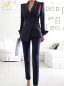 H Han Queen akciós koreai tavaszi őszi csíkos 2 részes szett női blézer + egyszerű nadrág alkalmi egyszerű elegáns irodai nadrágkosztüm