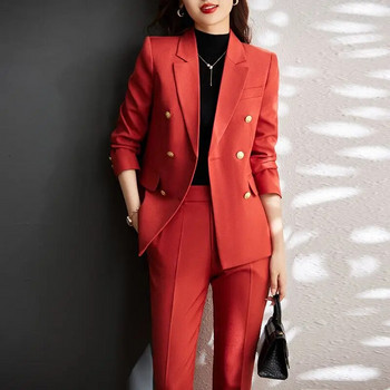 Γυναικεία ανοιξιάτικη φθινοπωρινή κοστούμι γραφείου Fashion Blazer & Γιλέκο Παντελόνι Απλό μονόχρωμο Μακρυμάνικο Παντελόνι Blazer Παντελόνια Σετ