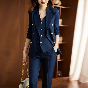 Γυναικεία ανοιξιάτικη φθινοπωρινή κοστούμι γραφείου Fashion Blazer & Γιλέκο Παντελόνι Απλό μονόχρωμο Μακρυμάνικο Παντελόνι Blazer Παντελόνια Σετ