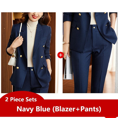 Žensko uredsko odijelo za proljeće i jesen, modni sako i prsluk, odijelo s hlačama Jednostavne jednobojne hlače dugih rukava Sakoi Kompleti hlača