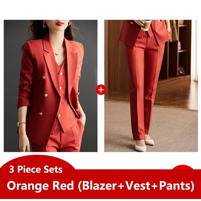 Žensko uredsko odijelo za proljeće i jesen, modni sako i prsluk, odijelo s hlačama Jednostavne jednobojne hlače dugih rukava Sakoi Kompleti hlača
