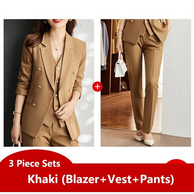 Žensko uredsko odijelo za proljeće i jesen, modni sako i prsluk, odijelo s hlačama Jednostavne jednobojne hlače dugih rukava Sakoi Kompleti hlača