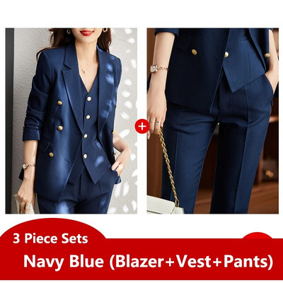 Žensko uredsko odijelo za proljeće i jesen, modni sako i prsluk, odijelo s hlačama Jednostavne jednobojne hlače dugih rukava Sakoi Kompleti hlača