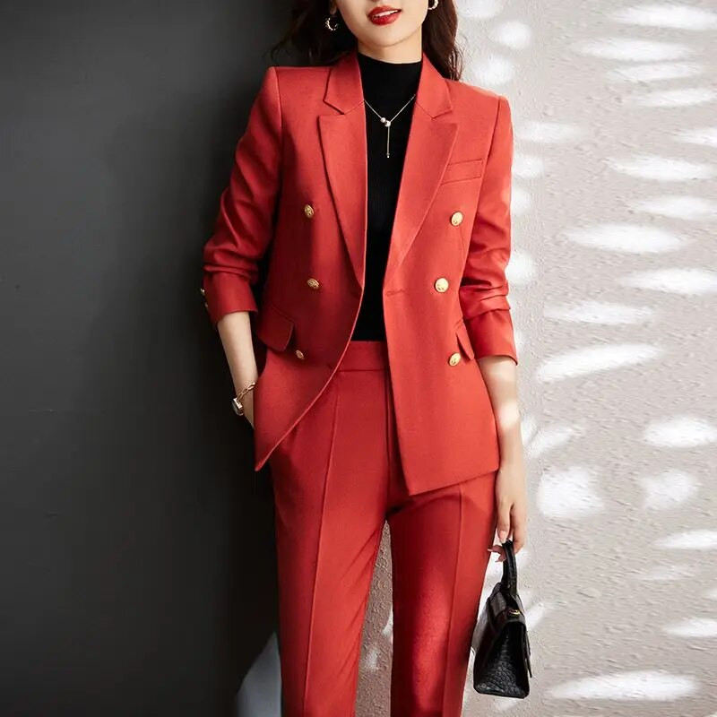 Žensko uredsko odijelo za proljeće i jesen, modni sako i prsluk, odijelo s hlačama Jednostavne jednobojne hlače dugih rukava Sakoi Kompleti hlača