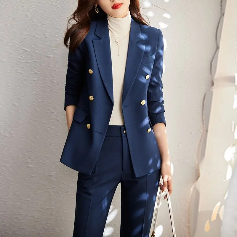 Žensko uredsko odijelo za proljeće i jesen, modni sako i prsluk, odijelo s hlačama Jednostavne jednobojne hlače dugih rukava Sakoi Kompleti hlača