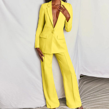 Γυναικείο κοστούμι γραφείου Fashion Blazer Κοστούμι παντελόνι απλό μονόχρωμο κοστούμι V-γιακά μακρυμάνικο + παντελόνι 2 τεμαχίων σετ blazer