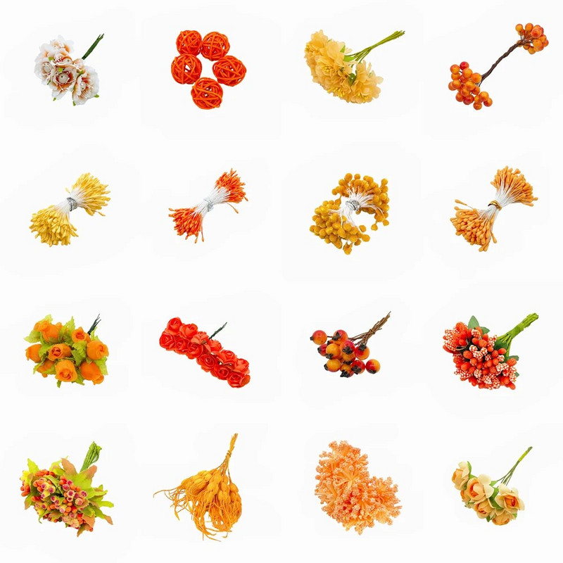 6/10/12/90/130gab Apelsīnu jauktu mākslīgo ziedu ķiršu putekšņlapu ogu saišķis DIY viltus Ziemassvētku kāzu dāvanu kastītes vainagu dekors
