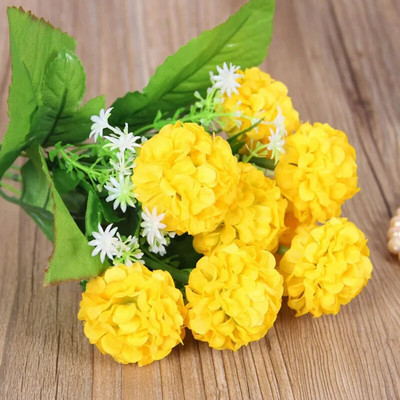 Jauns 9 lielu ziedu galvu simulācijas hortenzijas krizantēmas bumba viltus zīda ziedu kāzu DIY mājas dārza mājas dekorēšanas pušķis