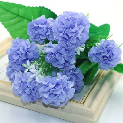 Jauns 9 lielu ziedu galvu simulācijas hortenzijas krizantēmas bumba viltus zīda ziedu kāzu DIY mājas dārza mājas dekorēšanas pušķis