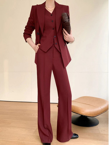 Φθινοπωρινό Γυναικείο Σετ Τριών Τεμαχίων Κομψά μπουφάν μπλέιζερ Λεπτό γιλέκο Παντελόνι μολύβι Κοστούμι Femme Fashion Επίσημα ρούχα Ρούχα