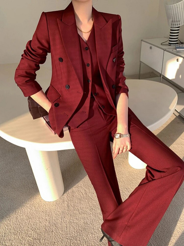 Jesenski ženski trodijelni set Elegantni ležerni sako Jakne Tanak prsluk Pentil Hlače Odijelo Femme Fashion Svečana odjeća Odjeća