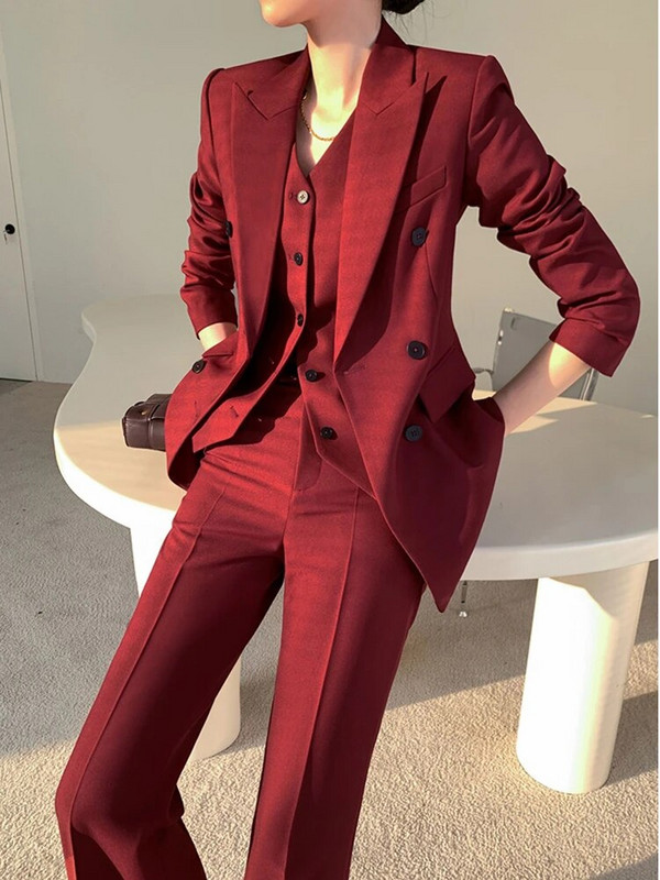 Jesenski ženski trodijelni set Elegantni ležerni sako Jakne Tanak prsluk Pentil Hlače Odijelo Femme Fashion Svečana odjeća Odjeća