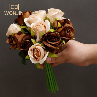 WQNJIN művirág csokor 12 fej selyem rózsa kék virág hamis rózsa csokor esküvői parti otthoni asztali ajándék dekoráció