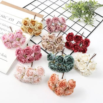 6 τμχ τεχνητό λουλούδι Μίνι μπουκέτο τριαντάφυλλο για διακόσμηση γάμου στο σπίτι Χειροποίητο Scrapbooking DIY Στεφάνια Craft Fake Flowers