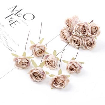 6 τμχ τεχνητό λουλούδι Μίνι μπουκέτο τριαντάφυλλο για διακόσμηση γάμου στο σπίτι Χειροποίητο Scrapbooking DIY Στεφάνια Craft Fake Flowers