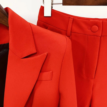 ΚΟΡΥΦΑΙΑΣ ΠΟΙΟΤΗΤΑΣ Τελευταία μόδα 2023 σετ σχεδιαστών Γυναικεία ενδυμασία γραφείου με μονό κουμπί κόκκινο σακάκι παντελόνι Flare