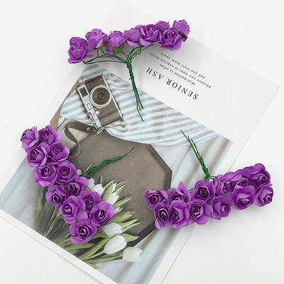 12/36/72gab 2cm mini papīra rozes mākslīgo ziedu pušķis kāzu ballīšu dekorēšanai.