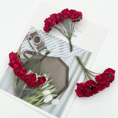 12/36/72gab 2cm mini papīra rozes mākslīgo ziedu pušķis kāzu ballīšu dekorēšanai.