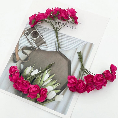 12/36/72gab 2cm mini papīra rozes mākslīgo ziedu pušķis kāzu ballīšu dekorēšanai.