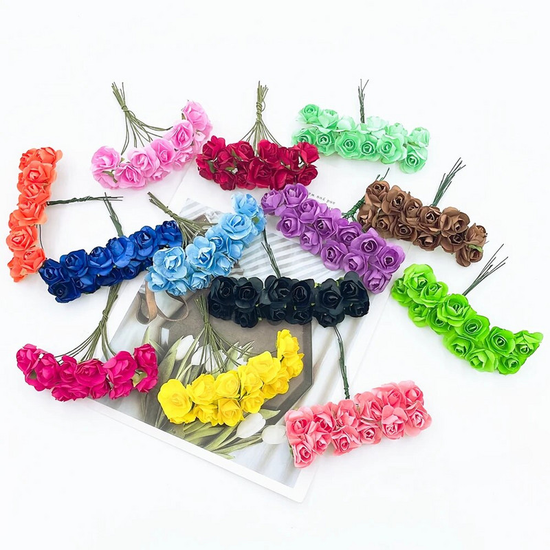 12/36/72gab 2cm mini papīra rozes mākslīgo ziedu pušķis kāzu ballīšu dekorēšanai.