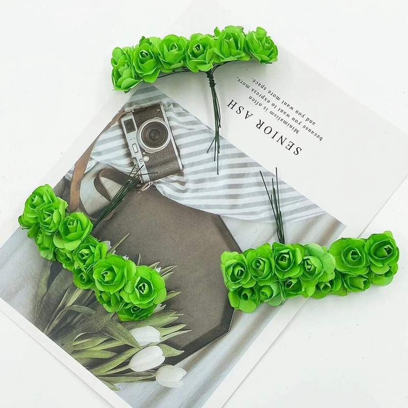 12/36/72gab 2cm mini papīra rozes mākslīgo ziedu pušķis kāzu ballīšu dekorēšanai.