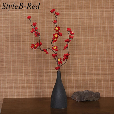 Elegants ķiršu sarkans zīda zieds ķīniešu stilā, mazs ziemas plūmju mākslīgais augs, plūmju zieds, mājas dekors Kāzu ballīte un pasākumi