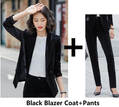 Augstas kvalitātes samta formāla formas tērpi sieviešu bikškostīmi ar garām piedurknēm rudens ziemas bleizeri Profesionāli interviju apģērbi