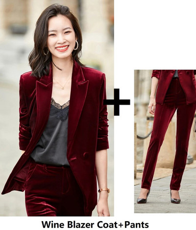 Augstas kvalitātes samta formāla formas tērpi sieviešu bikškostīmi ar garām piedurknēm rudens ziemas bleizeri Profesionāli interviju apģērbi