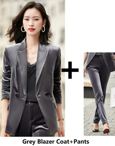 Augstas kvalitātes samta formāla formas tērpi sieviešu bikškostīmi ar garām piedurknēm rudens ziemas bleizeri Profesionāli interviju apģērbi