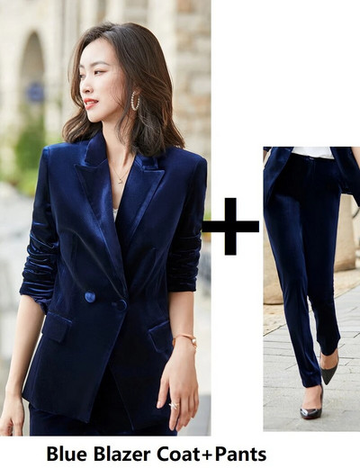 Augstas kvalitātes samta formāla formas tērpi sieviešu bikškostīmi ar garām piedurknēm rudens ziemas bleizeri Profesionāli interviju apģērbi