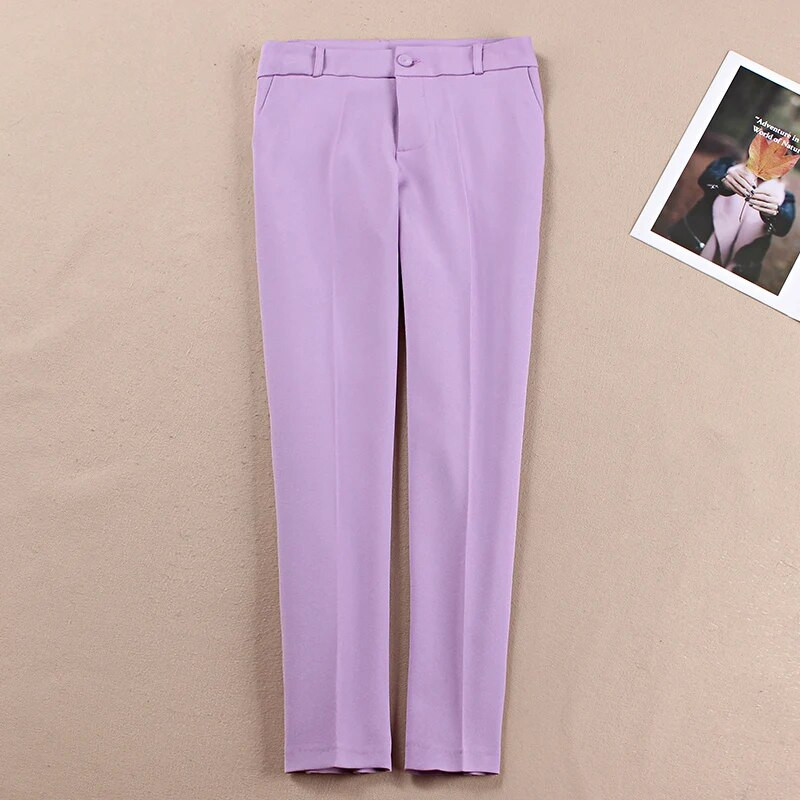 Novi jesenski ženski ljubičasti sako i odijela Odijela s hlačama Ženska odijela Dvodijelni kompleti Odijela s hlačama za žene Korejsko žensko uredsko odijelo