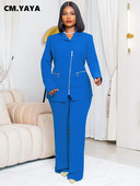 CM.YAYA Elegantni dvodijelni blejzer odijelo i dvodijelni set hlača s patentnim zatvaračem i urezanim ovratnikom za žene 2023. Klasična OL odjeća jesen zima