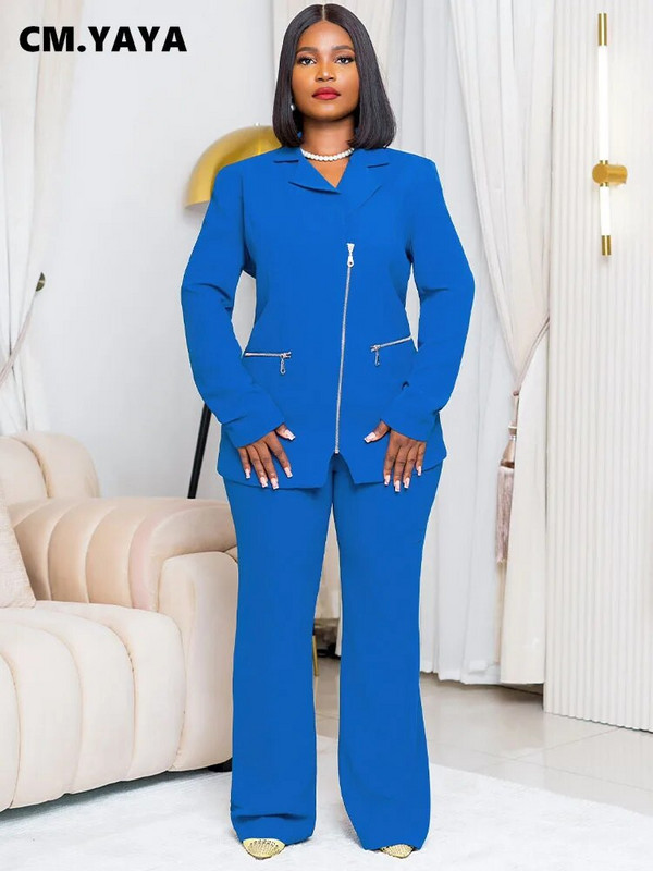 CM.YAYA Elegantni dvodijelni blejzer odijelo i dvodijelni set hlača s patentnim zatvaračem i urezanim ovratnikom za žene 2023. Klasična OL odjeća jesen zima