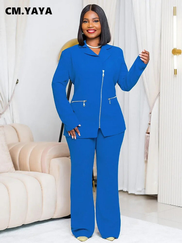 CM.YAYA Elegantni dvodijelni blejzer odijelo i dvodijelni set hlača s patentnim zatvaračem i urezanim ovratnikom za žene 2023. Klasična OL odjeća jesen zima