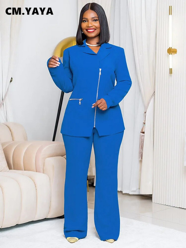 CM.YAYA Elegantni dvodijelni blejzer odijelo i dvodijelni set hlača s patentnim zatvaračem i urezanim ovratnikom za žene 2023. Klasična OL odjeća jesen zima