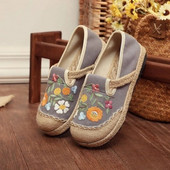 Női lapos cipők Patchwork vászon vászon cipők Kézzel készített női alkalmi cipők cipők Hímzett lapos espadrilles kender cipők