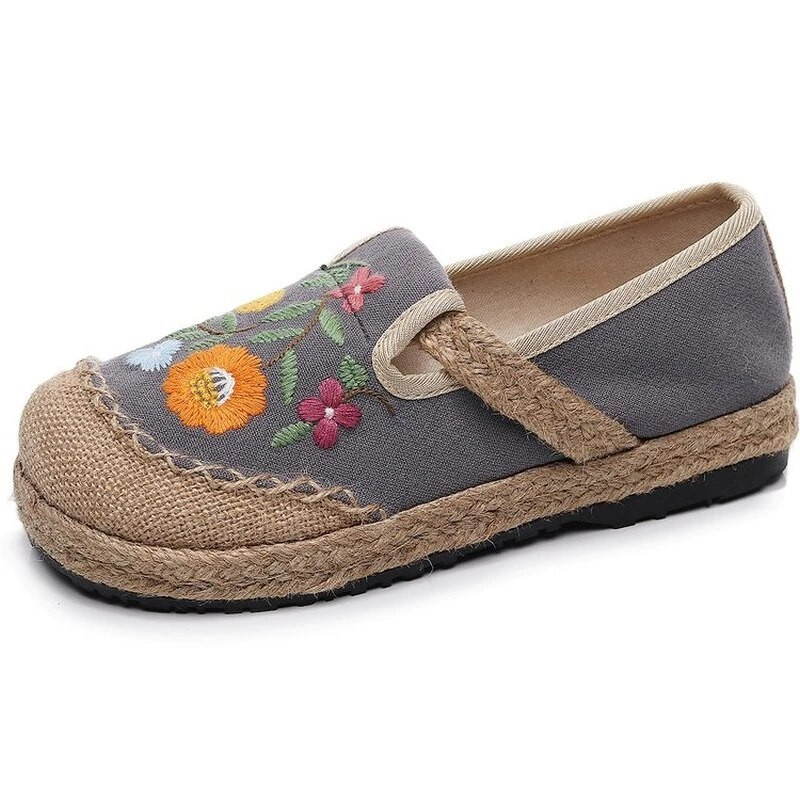 Női lapos cipők Patchwork vászon vászon cipők Kézzel készített női alkalmi cipők cipők Hímzett lapos espadrilles kender cipők