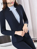 Yitimuceng jednobojni dvodijelni komplet odijela za žene 2023. Modni uredski ženski sakoi s V izrezom s jednim gumbom Chic odijela s hlačama visokog struka