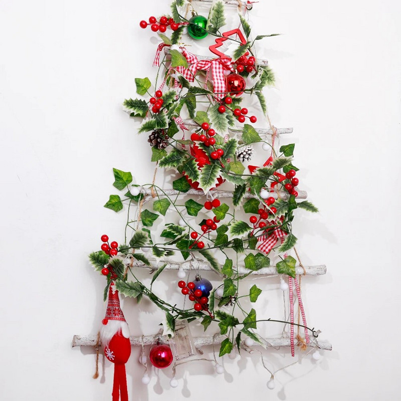 Božićni vijenac s crvenim bobicama Zeleno lišće Viseći vijenac Vinova loza Umjetno cvijeće Lišće Niz za božićnu novogodišnju dekoraciju