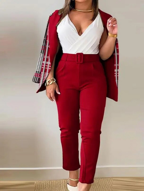 2023 m. rudens madingi moteriški drabužių kostiumai, laisvalaikio marginimas su įpjova apykakle, ilgomis rankovėmis, švarkelio ir ombre kelnių rinkinys Y2k moteriškas