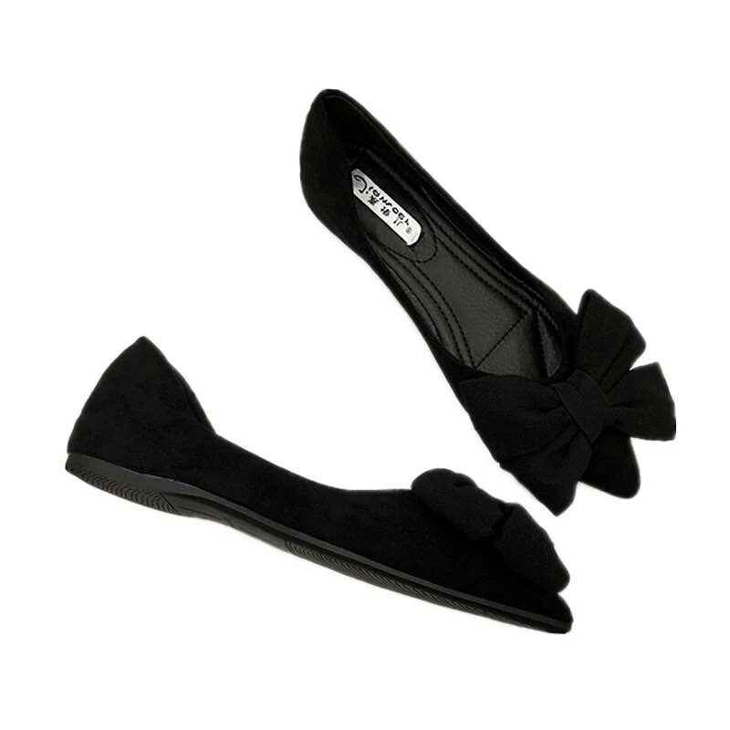 Juodi vienviečiai batai 2023 m. pavasario/rudens moteriški batai sekliais smailiais pirštais, plokščiapadžiais batai moteriški batai su drugeliais, didelio dydžio 44 45 46