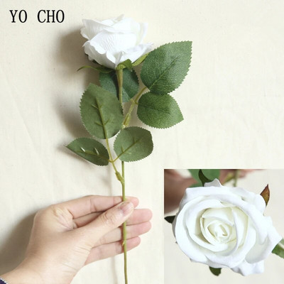 YO CHO Umjetni cvijet Svilena ruža Flanelette Jedna grana ruže Lažni cvijet Bordo DIY Home Party Decor Svadbeni pribor