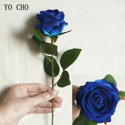 YO CHO Umjetni cvijet Svilena ruža Flanelette Jedna grana ruže Lažni cvijet Bordo DIY Home Party Decor Svadbeni pribor