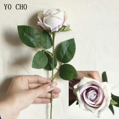 YO CHO Umjetni cvijet Svilena ruža Flanelette Jedna grana ruže Lažni cvijet Bordo DIY Home Party Decor Svadbeni pribor